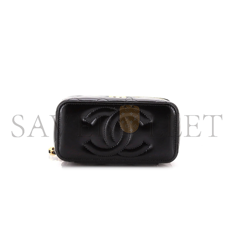 Ch**el quilted lambskin top handle vanity case with chain (17*9.5*8cm)